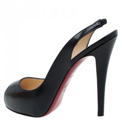 Pre Owned Christian Louboutin Black Leather N°Prive Slingback Sandals Size 37.5