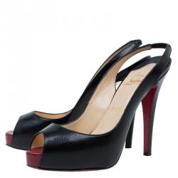Pre Owned Christian Louboutin Black Leather N°Prive Slingback Sandals Size 37.5