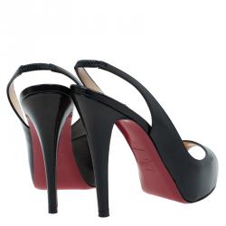 Pre Owned Christian Louboutin Black Leather N°Prive Slingback Sandals Size 37.5