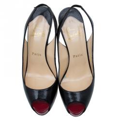 Pre Owned Christian Louboutin Black Leather N°Prive Slingback Sandals Size 37.5