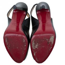 Pre Owned Christian Louboutin Black Leather N°Prive Slingback Sandals Size 37.5