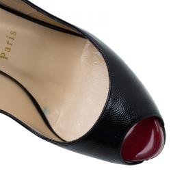 Pre Owned Christian Louboutin Black Leather N°Prive Slingback Sandals Size 37.5