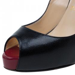 Pre Owned Christian Louboutin Black Leather N°Prive Slingback Sandals Size 37.5
