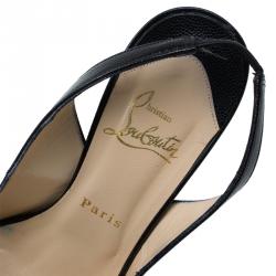 Pre Owned Christian Louboutin Black Leather N°Prive Slingback Sandals Size 37.5