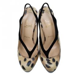 Pre Owned صندل كريستال لوبوتان بفتحة كعب ونعل سميك سترينغيتا سويدي أسود وجلد ثعبان بيج مقاس 38