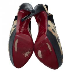 Pre Owned صندل كريستال لوبوتان بفتحة كعب ونعل سميك سترينغيتا سويدي أسود وجلد ثعبان بيج مقاس 38