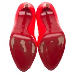 Pre Owned Christian Louboutin Neon Pink Patent Flo Peep Toe Pumps Size 40.5