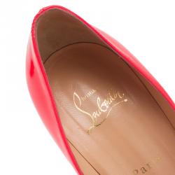 Pre Owned Christian Louboutin Neon Pink Patent Flo Peep Toe Pumps Size 40.5