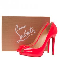 Pre Owned Christian Louboutin Neon Pink Patent Flo Peep Toe Pumps Size 40.5