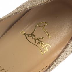 Pre Owned Christian Louboutin Gold Glitter Flo Peep Toe Pumps Size 38