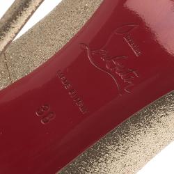 Pre Owned Christian Louboutin Gold Glitter Flo Peep Toe Pumps Size 38