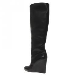 Pre Owned Christian Louboutin Black Leather Zepita Wedge Knee Boots Size 40