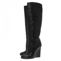 Pre Owned Christian Louboutin Black Leather Zepita Wedge Knee Boots Size 40