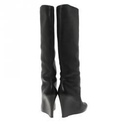 Pre Owned Christian Louboutin Black Leather Zepita Wedge Knee Boots Size 40