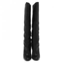 Pre Owned Christian Louboutin Black Leather Zepita Wedge Knee Boots Size 40