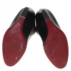 Pre Owned Christian Louboutin Black Leather Zepita Wedge Knee Boots Size 40