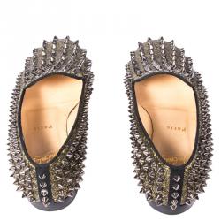 Pre Owned Christian Louboutin Gold Glitter Rolling Spikes Smoking Slippers Size 37