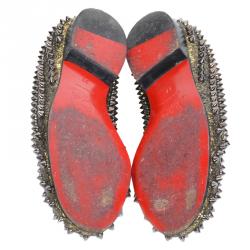Pre Owned Christian Louboutin Gold Glitter Rolling Spikes Smoking Slippers Size 37