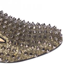 Pre Owned Christian Louboutin Gold Glitter Rolling Spikes Smoking Slippers Size 37