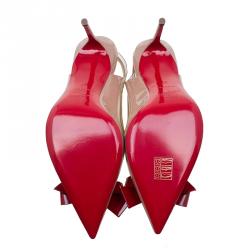 Pre Owned Christian Louboutin Beige and Gold Patent Suspenodo Slingback Sandals Size 37