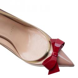 Pre Owned Christian Louboutin Beige and Gold Patent Suspenodo Slingback Sandals Size 37