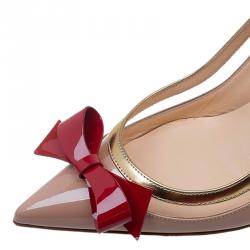 Pre Owned Christian Louboutin Beige and Gold Patent Suspenodo Slingback Sandals Size 37