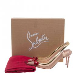 Pre Owned Christian Louboutin Beige and Gold Patent Suspenodo Slingback Sandals Size 37