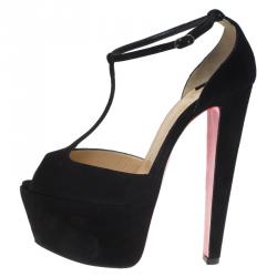 Pre Owned Christian Louboutin Black Suede Senora T Strap Platform Sandals Size 35