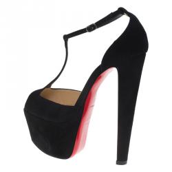 Pre Owned Christian Louboutin Black Suede Senora T Strap Platform Sandals Size 35