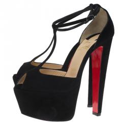 Pre Owned Christian Louboutin Black Suede Senora T Strap Platform Sandals Size 35