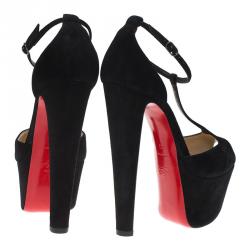 Pre Owned Christian Louboutin Black Suede Senora T Strap Platform Sandals Size 35