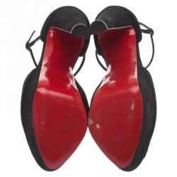 Pre Owned Christian Louboutin Black Suede Senora T Strap Platform Sandals Size 35
