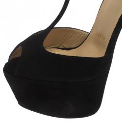 Pre Owned Christian Louboutin Black Suede Senora T Strap Platform Sandals Size 35