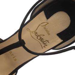 Pre Owned Christian Louboutin Black Suede Senora T Strap Platform Sandals Size 35