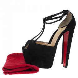 Pre Owned Christian Louboutin Black Suede Senora T Strap Platform Sandals Size 35