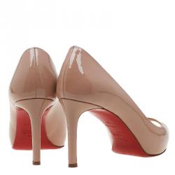 Pre Owned Christian Louboutin Beige Patent No Matter Peep Toe Pumps Size 37