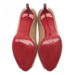 Pre Owned Christian Louboutin Beige Patent No Matter Peep Toe Pumps Size 37