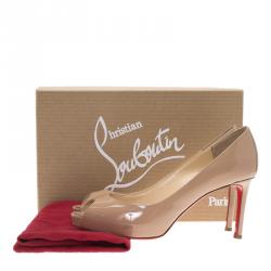 Pre Owned Christian Louboutin Beige Patent No Matter Peep Toe Pumps Size 37