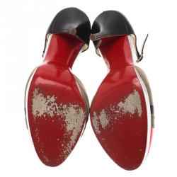 مملوكة مسبقًا Christian Louboutin Tri Color Leather T Strap Pumps Size 40