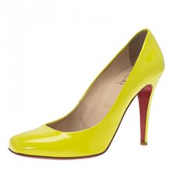 Pre Owned Christian Louboutin Yellow Patent Decollete 328 Pumps Size 39.5