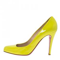 Pre Owned Christian Louboutin Yellow Patent Decollete 328 Pumps Size 39.5