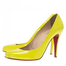 Pre Owned Christian Louboutin Yellow Patent Decollete 328 Pumps Size 39.5