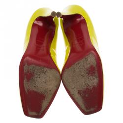 Pre Owned Christian Louboutin Yellow Patent Decollete 328 Pumps Size 39.5