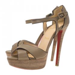 Pre Owned Christian Louboutin Beige Leather Sporting Platform Sandals Size 36.5