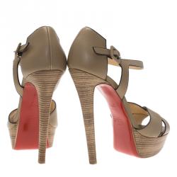 Pre Owned Christian Louboutin Beige Leather Sporting Platform Sandals Size 36.5