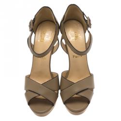 Pre Owned Christian Louboutin Beige Leather Sporting Platform Sandals Size 36.5