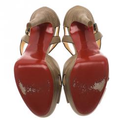 Pre Owned Christian Louboutin Beige Leather Sporting Platform Sandals Size 36.5