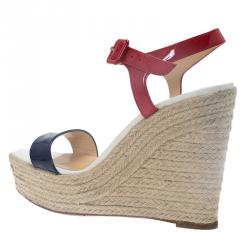 Pre Owned Christian Louboutin Tricolor Spachica Espadrille Wedge Sandals Size 41