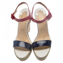 Pre Owned Christian Louboutin Tricolor Spachica Espadrille Wedge Sandals Size 41
