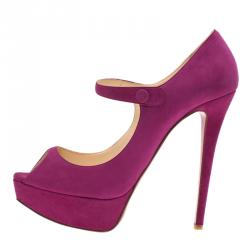Pre Owned Christian Louboutin Pink Suede Bana Mary Jane Platform Pumps Size 38.5